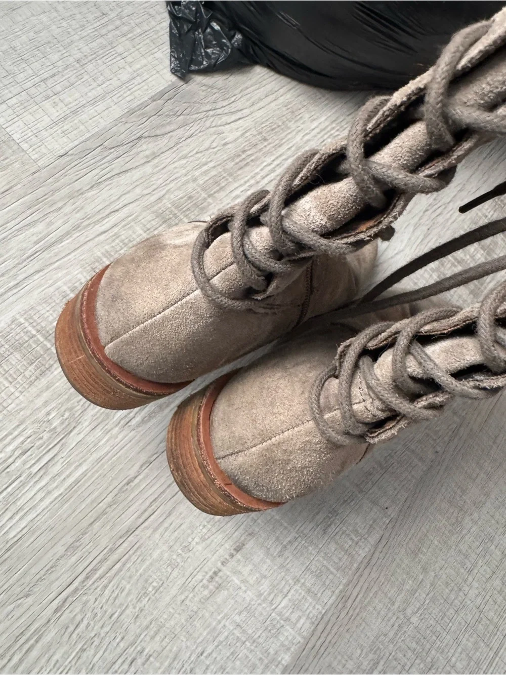 Sofft Women’s Taupe Suede Knee-High Lace-Up Boots